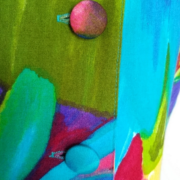 Vintage 1980s Color Burst Short Sleeve Top Blouse - Picture 6 of 8